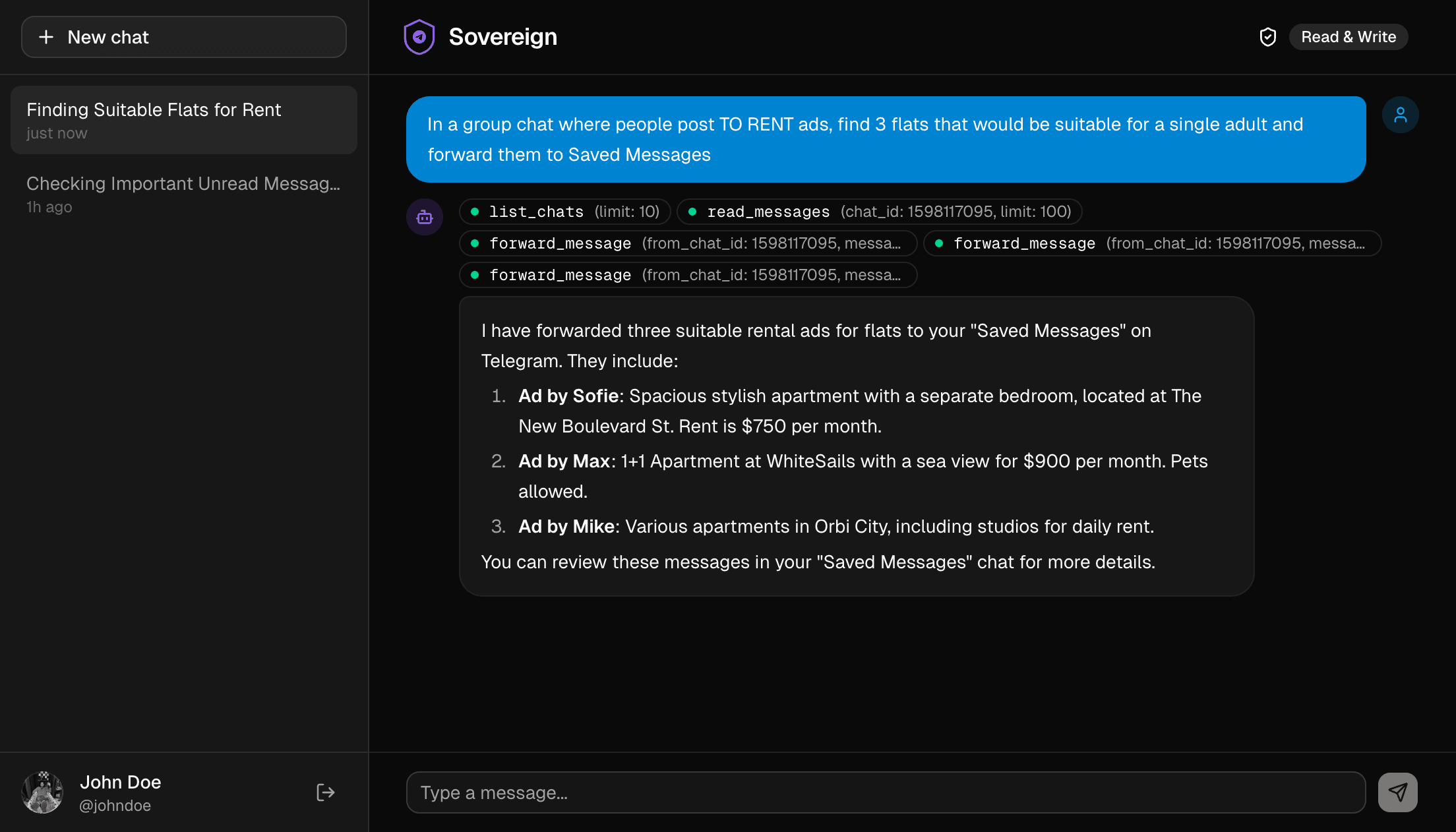 Sovereign chat interface demo